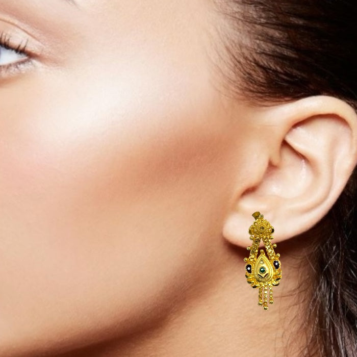Peacock-Inspired Dangler Pair of Earrings Gold Tone with Pear Motif, Wings & Premium Finish Jewellery
