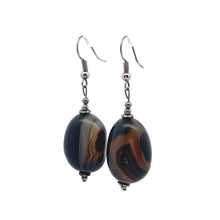 Black Chalcedony 22x16x13mm Tumble Plain Dangle Gemstone Earrings