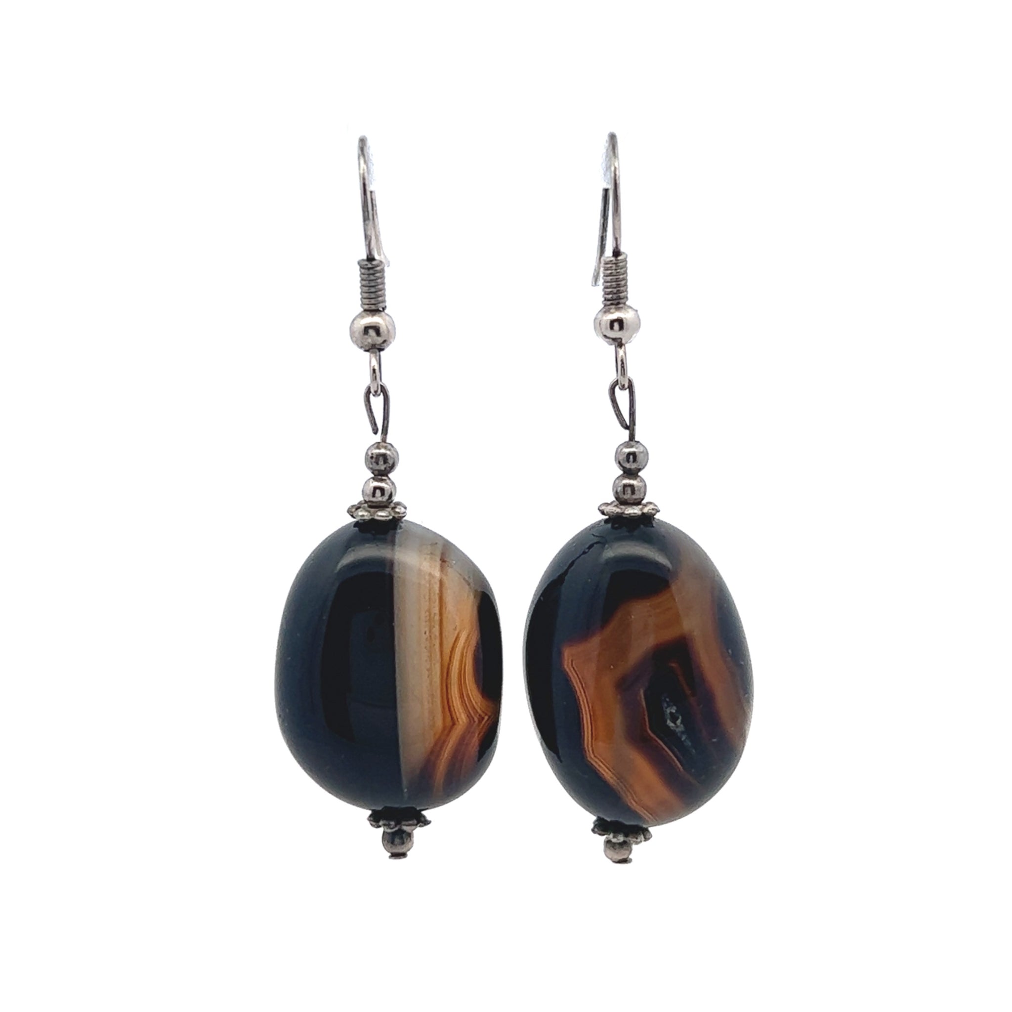 Black Chalcedony 22x16x13mm Tumble Plain Dangle Gemstone Earrings