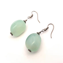 Green Chalcedony 24x18x15mm Tumble Plain Dangle Gemstone Earrings