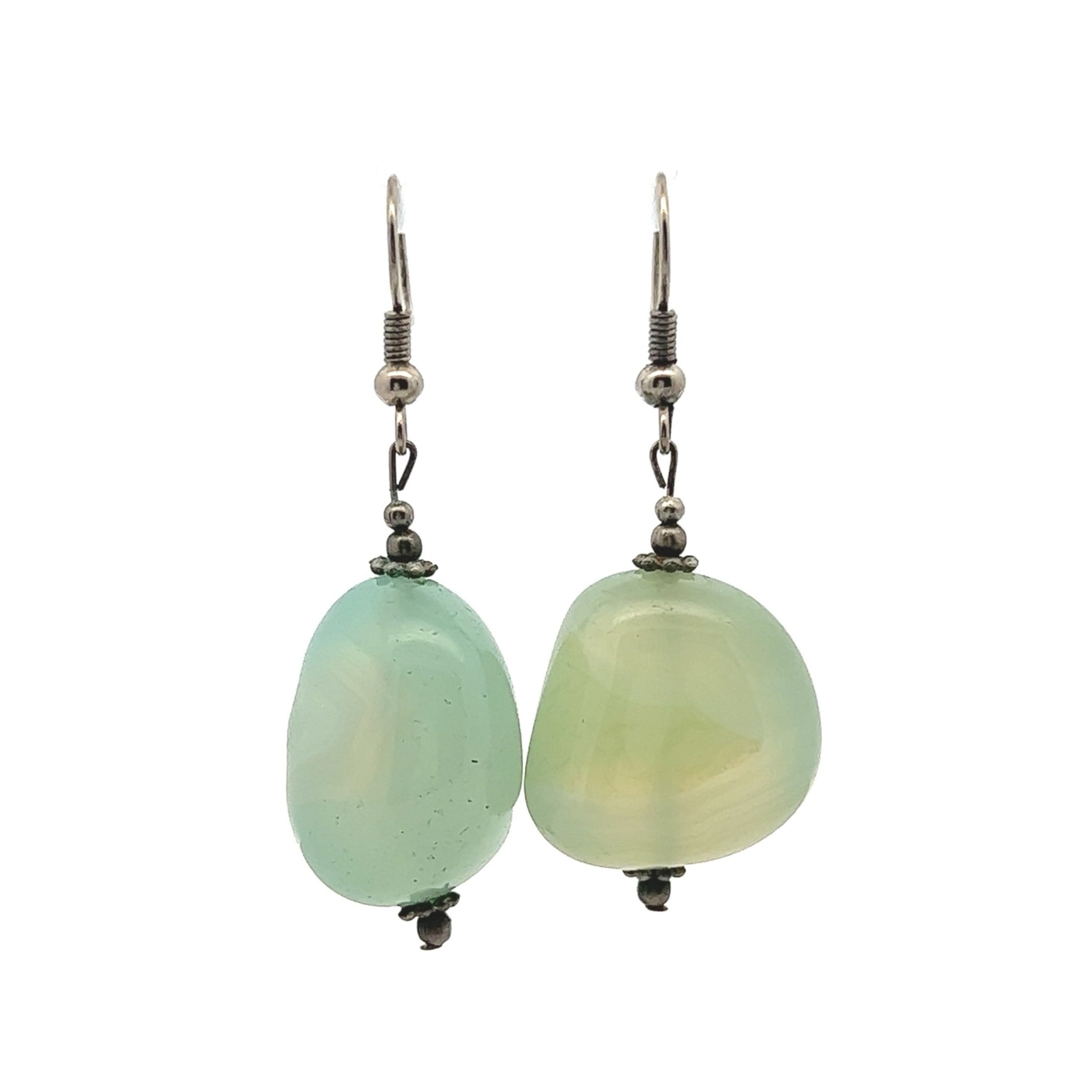 Green Chalcedony 24x18x15mm Tumble Plain Dangle Gemstone Earrings