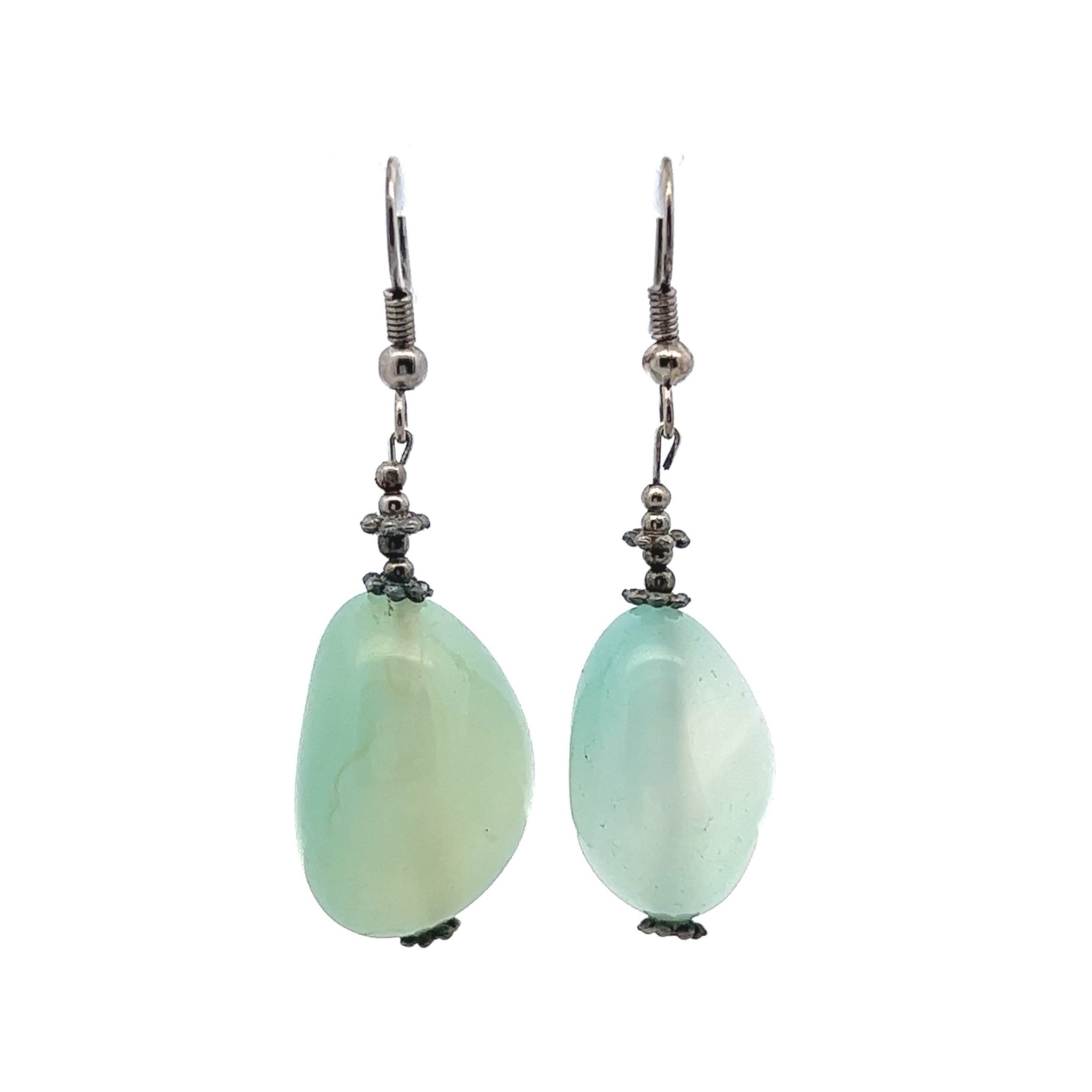 Green Chalcedony 24x18x15mm Tumble Plain Dangle Gemstone Earrings