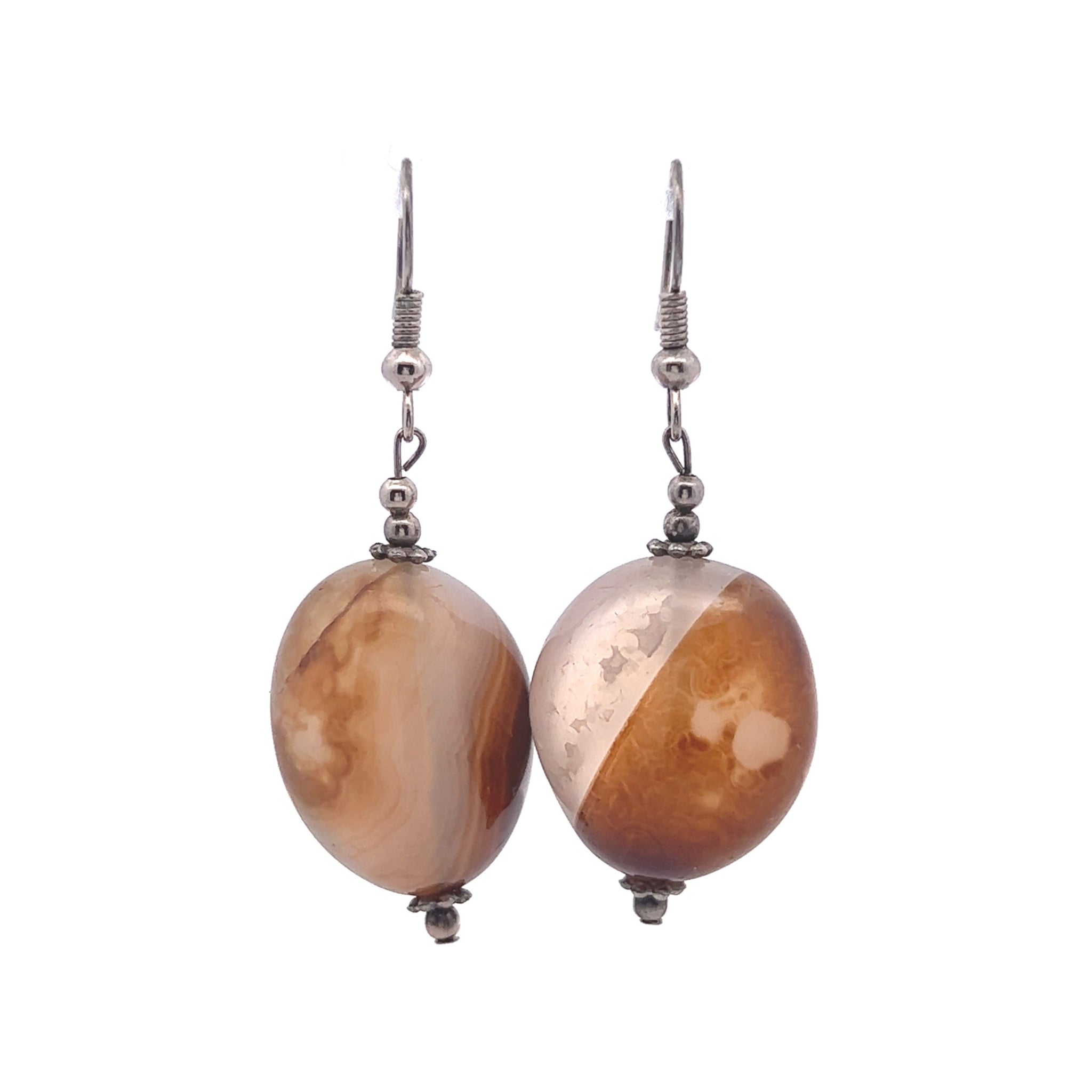 Brown Chalcedony 21x19x13mm Tumble Plain Dangle Gemstone Earrings