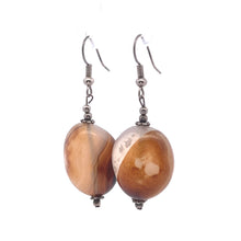 Brown Chalcedony 21x19x13mm Tumble Plain Dangle Gemstone Earrings