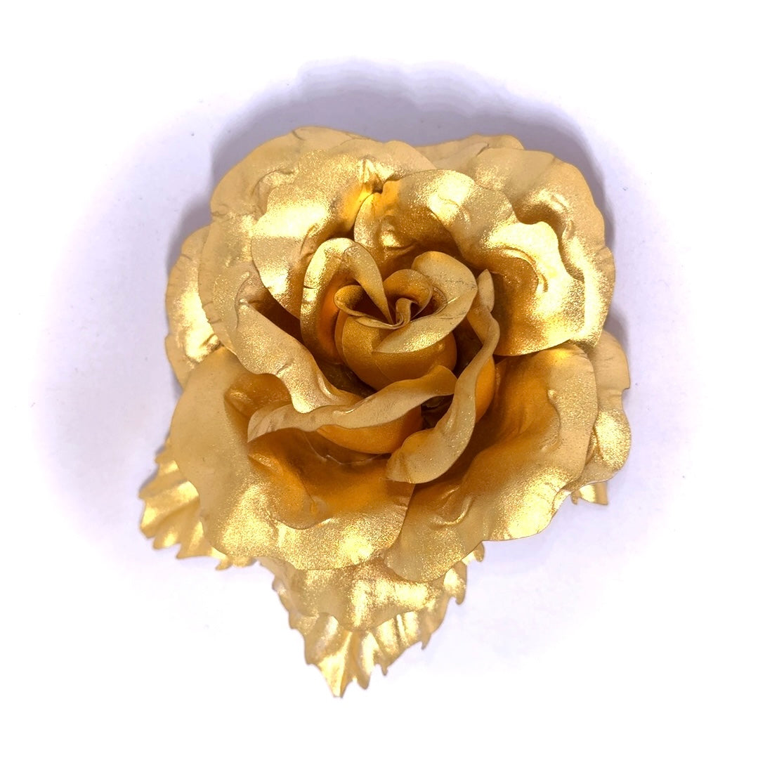 24k Yellow Gold Foil Rose Brooch Handcrafted Premium Luxury Pin Boutonnière Floral Gift