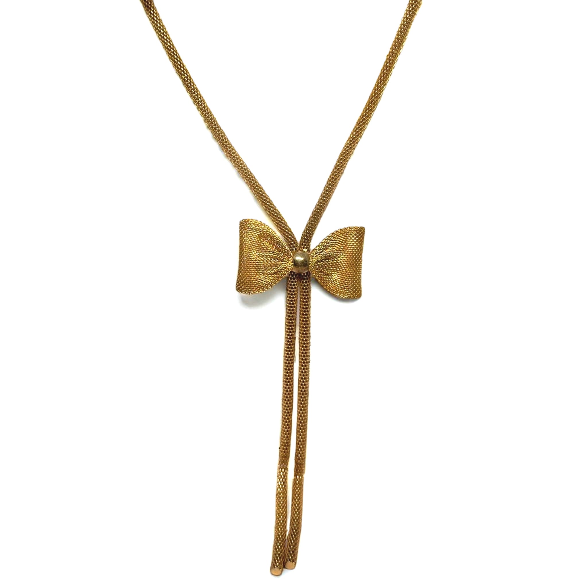 Cuban Link Lariat Style Wire Mesh with Bow Snake Chain Flexi Yellow Plated Necklace – Flexible Fashion Jewelry