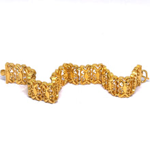 Yellow Gold Plated Nature Bracelet – Textured Leaf Links & Filigree Weave