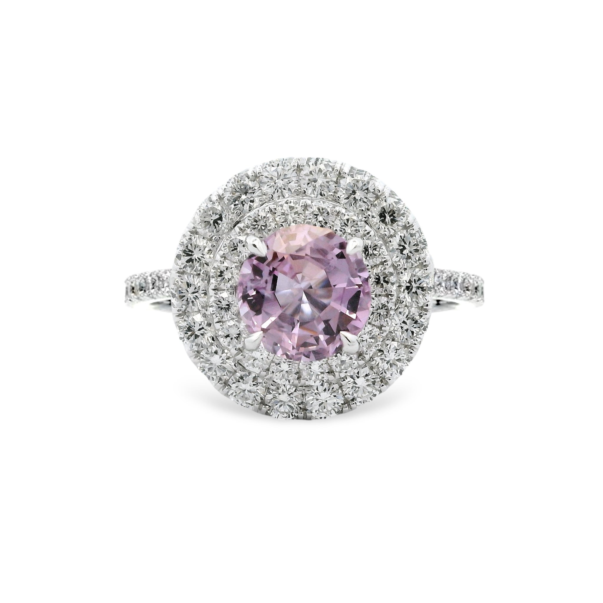 18K White Gold Natural Diamond & Pink Sapphire Halo Ring