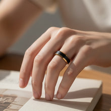 Titanium Ring All Black Satin Center Brushed Gold Beveled Edges Band