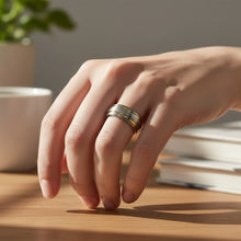 Tungsten Ring Domed Silver Brushed With Gold Stripes Band