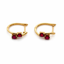 18K Yellow Gold | Natural Rubellite Huggie Hoop Gemstone Earrings | Elegant Modern Design