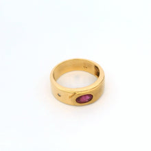 14K Yellow Gold Gypsy Ring | Natural Ruby & Diamond Accent | Flush-Set Vintage Band | Classic Statement Design