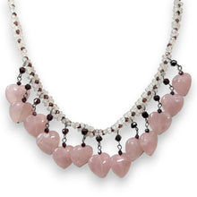 Natural Rose Quartz & Garnet Rondelle Facet Beads Semiprecious Necklace