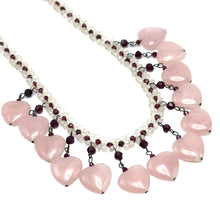 Natural Rose Quartz & Garnet Rondelle Facet Beads Semiprecious Necklace