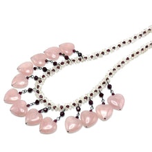 Natural Rose Quartz & Garnet Rondelle Facet Beads Semiprecious Necklace