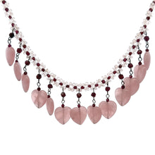 Natural Rose Quartz & Garnet Rondelle Facet Beads Semiprecious Necklace