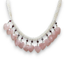 Natural Rose Quartz Rondelle Facet Beads & Garnet Semiprecious Necklace