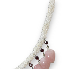 Natural Rose Quartz Rondelle Facet Beads & Garnet Semiprecious Necklace