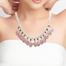 Natural Rose Quartz Rondelle Facet Beads & Garnet Semiprecious Necklace