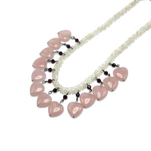 Natural Rose Quartz Rondelle Facet Beads & Garnet Semiprecious Necklace