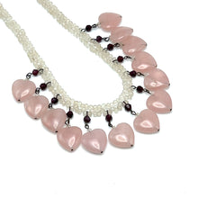 Natural Rose Quartz Rondelle Facet Beads & Garnet Semiprecious Necklace