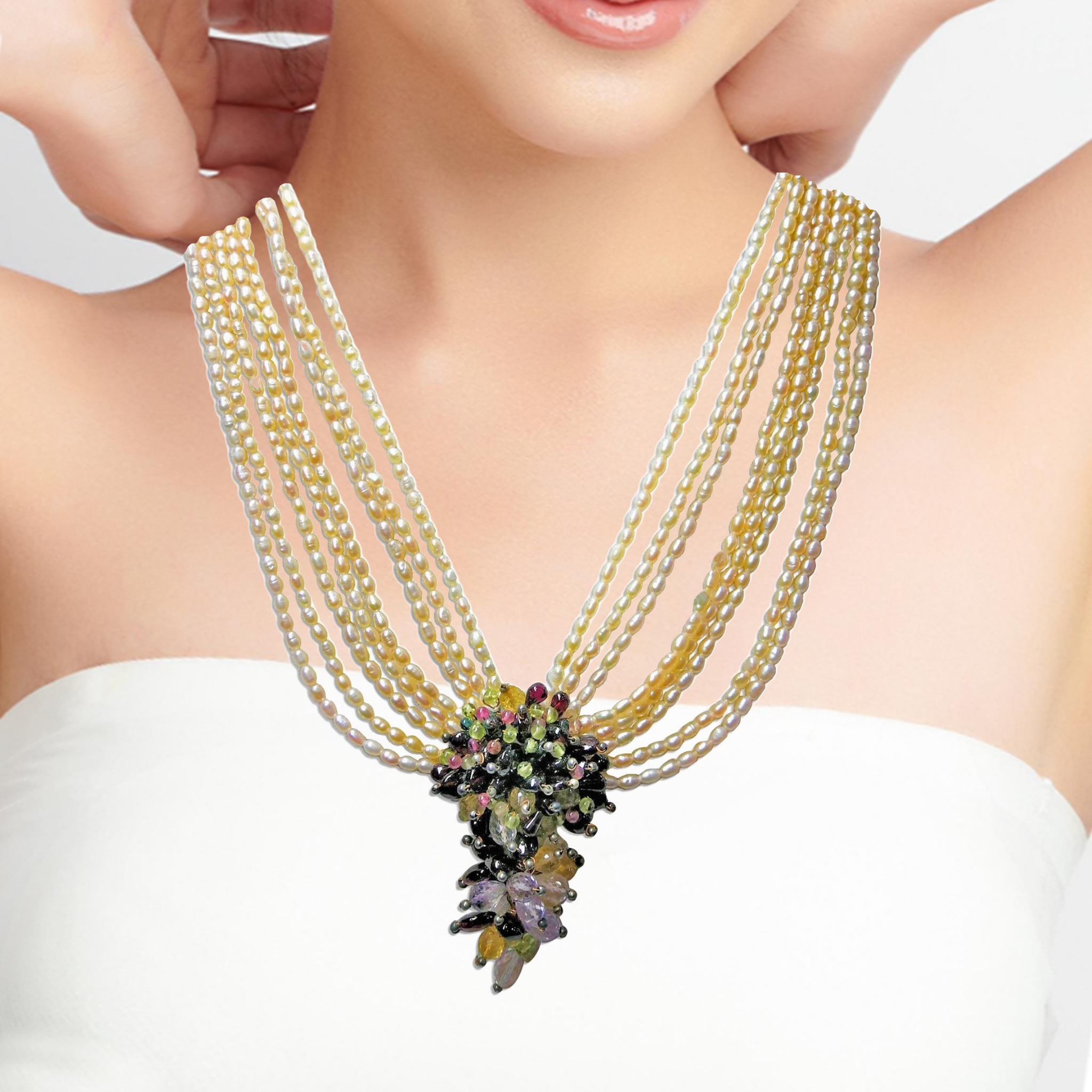 Natural Handmade Necklace 16"-18" Pearls, Peridot, Citrine, Amethyst, Garnet Gemstone Beads Jewellery
