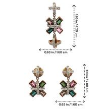 18K White & Yellow Gold | Natural Diamond & Tourmaline Pendant & Earrings Set | Floral Cross Motif Jewelry