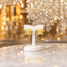 14K Yellow Gold Stud Earrings | Natural Aquamarine & Diamond | Geometric Modern Design