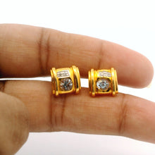 14K Yellow Gold Stud Earrings | Natural Aquamarine & Diamond | Geometric Modern Design