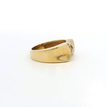 14K Yellow Gold Gypsy Ring | Natural Pink Tourmaline & Brilliant Diamond Accents | Vintage Flush-Set Band