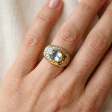 14K Yellow Gold Statement Ring | Natural Aquamarine & Pavé Diamond Halo Band | Modern Contemporary Jewelry