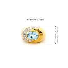 14K Yellow Gold Statement Ring | Natural Aquamarine & Pavé Diamond Halo Band | Modern Contemporary Jewelry