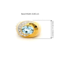 14K Yellow Gold Statement Ring | Natural Aquamarine & Pavé Diamond Halo Band | Modern Contemporary Jewelry