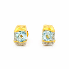 14K Yellow Gold Stud Earrings |  Natural Aquamarine & Diamond | Modern Bezel-Set Fine Jewelry