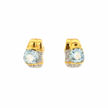 14K Yellow Gold Stud Earrings |  Natural Aquamarine & Diamond | Modern Bezel-Set Fine Jewelry