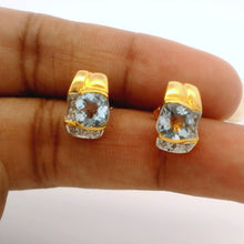 14K Yellow Gold Stud Earrings |  Natural Aquamarine & Diamond | Modern Bezel-Set Fine Jewelry