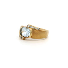 14K Yellow Gold Art Deco Ring | Natural Aquamarine & Diamond Flush-Set Band | Bold Contemporary Statement Design