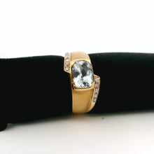 14K Yellow Gold Art Deco Ring | Natural Aquamarine & Diamond Flush-Set Band | Bold Contemporary Statement Design