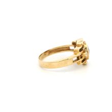 14K Yellow Gold Vintage Ring | Natural Garnet & Diamond Accent Bezel-Set | Sculptural Bypass Band Design