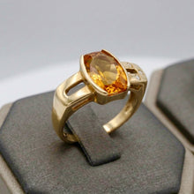 14K Yellow Gold Statement Ring | Natural Citrine Center & Diamond Accent Bezel-Set Band | Contemporary Design
