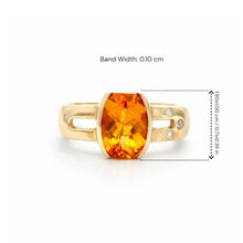 14K Yellow Gold Statement Ring | Natural Citrine Center & Diamond Accent Bezel-Set Band | Contemporary Design