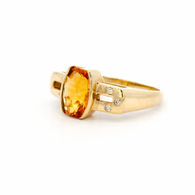 14K Yellow Gold Statement Ring | Natural Citrine Center & Diamond Accent Bezel-Set Band | Contemporary Design
