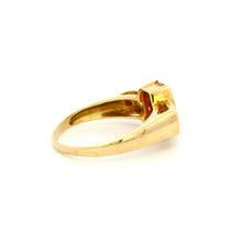 14K Yellow Gold Statement Ring | Natural Citrine Center & Diamond Accent Bezel-Set Band | Contemporary Design
