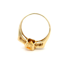 14K Yellow Gold Statement Ring | Natural Citrine Center & Diamond Accent Bezel-Set Band | Contemporary Design