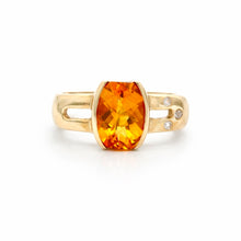 14K Yellow Gold Statement Ring | Natural Citrine Center & Diamond Accent Bezel-Set Band | Contemporary Design