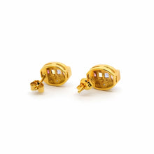 14K Yellow Gold Art Deco Stud Earrings | Natural Diamond & Multi-Sapphire | Channel-Set Geometric Design