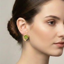 14K Rose Gold Stud Earrings | Natural Round Peridot | Contemporary Bezel-Set Chic Minimalist Style