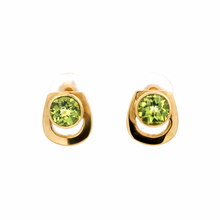 14K Rose Gold Stud Earrings | Natural Round Peridot | Contemporary Bezel-Set Chic Minimalist Style