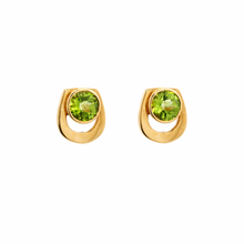 14K Rose Gold Stud Earrings | Natural Round Peridot | Contemporary Bezel-Set Chic Minimalist Style