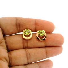14K Rose Gold Stud Earrings | Natural Round Peridot | Contemporary Bezel-Set Chic Minimalist Style